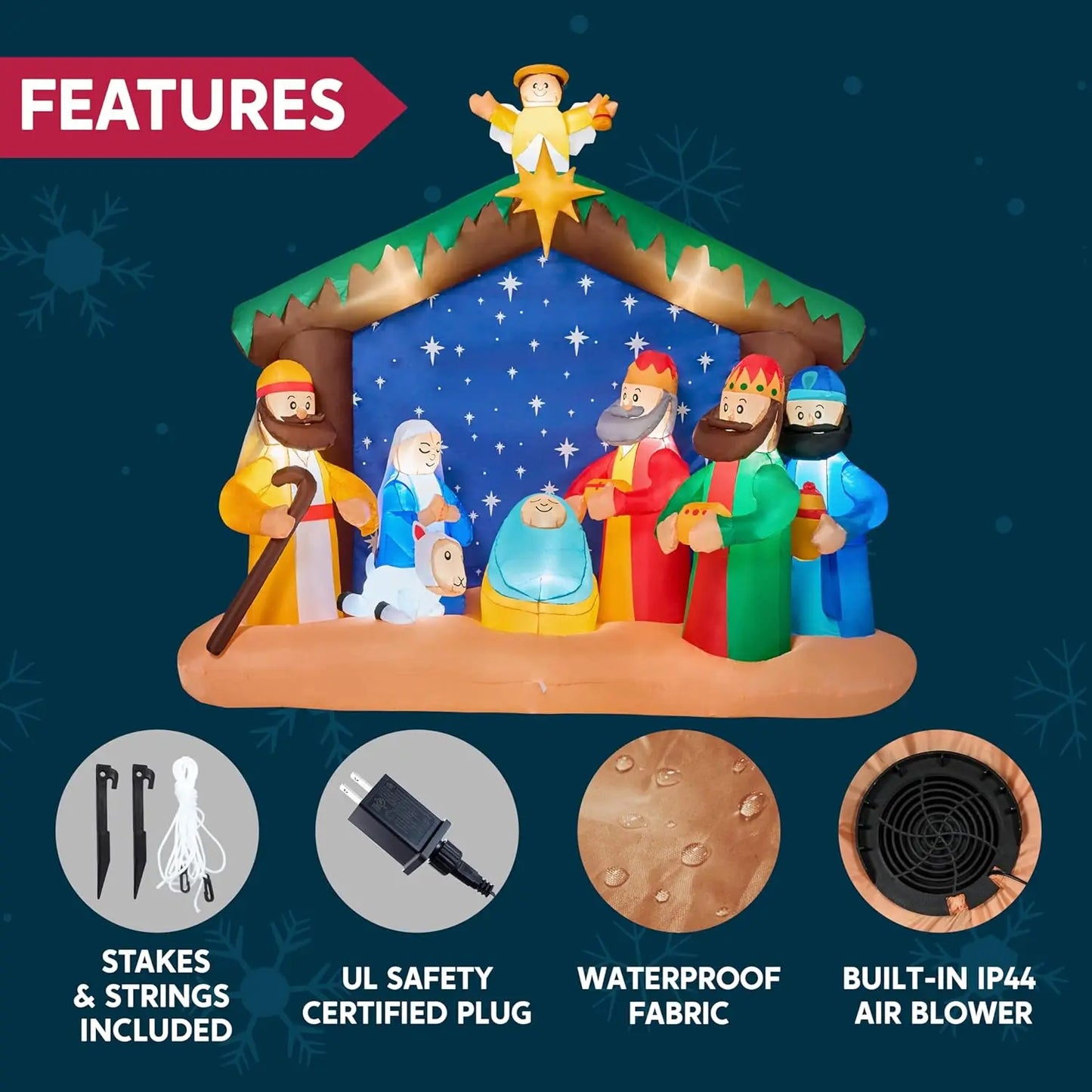 8 FT Long Christmas Inflatables, Nativity Scene Set with Build-in LEDs for Xmas Party Yard Décor