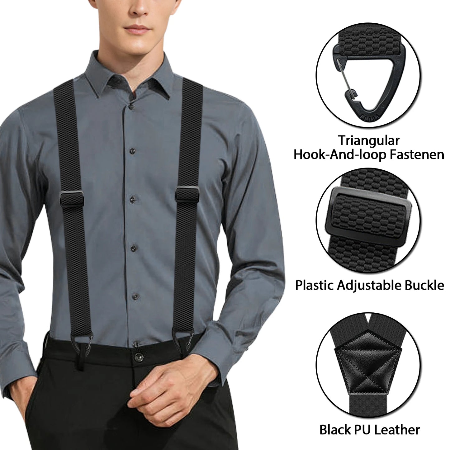 Hidden Suspenders for Men, Heavy Duty Work Under Back Suspender, 1.5 Inches wide with 3 Snap Loop