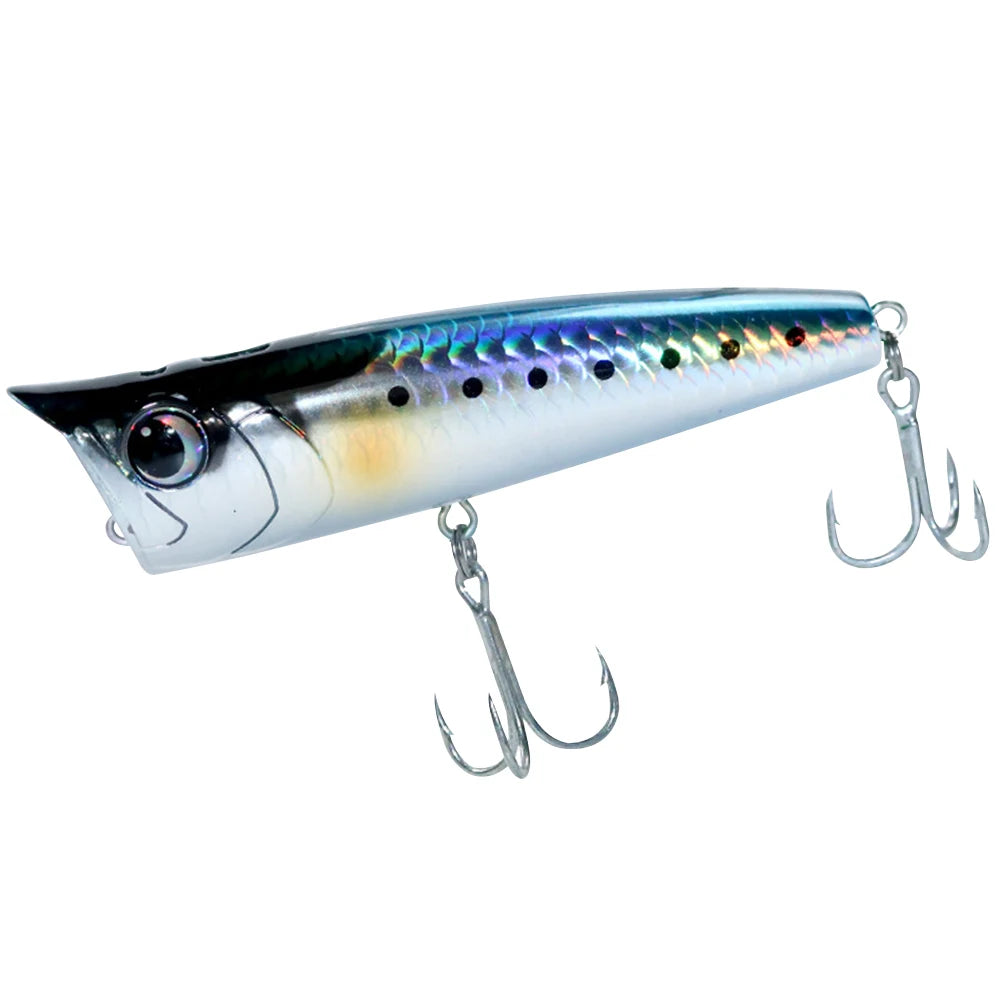 Popper Fishing Lure with Hook, Floating Fishing Lure 3D Eyes Artificial Wobbler Swimbait for Freshwater Saltwater Surface Fishing