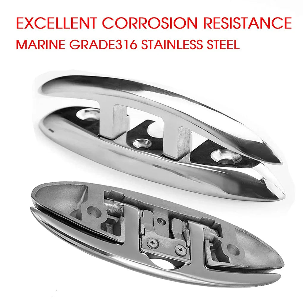 New Stainless Steel Boat Deck Foldable Cleat Portable 5-inch Pre-drilled Mirror Polished Replace Mooring Cleats Hardware