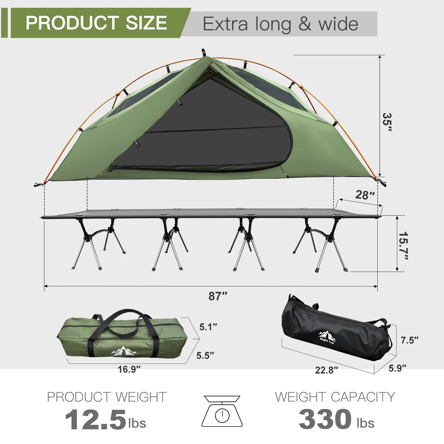 Camping Cot Tent, Waterproof 1-Person Off-Ground Combo Cot Bed