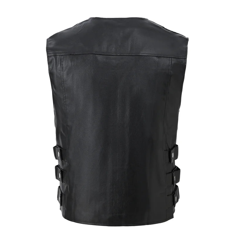 Men's Fashion Leather Biker Vest Sleeveless Jacket