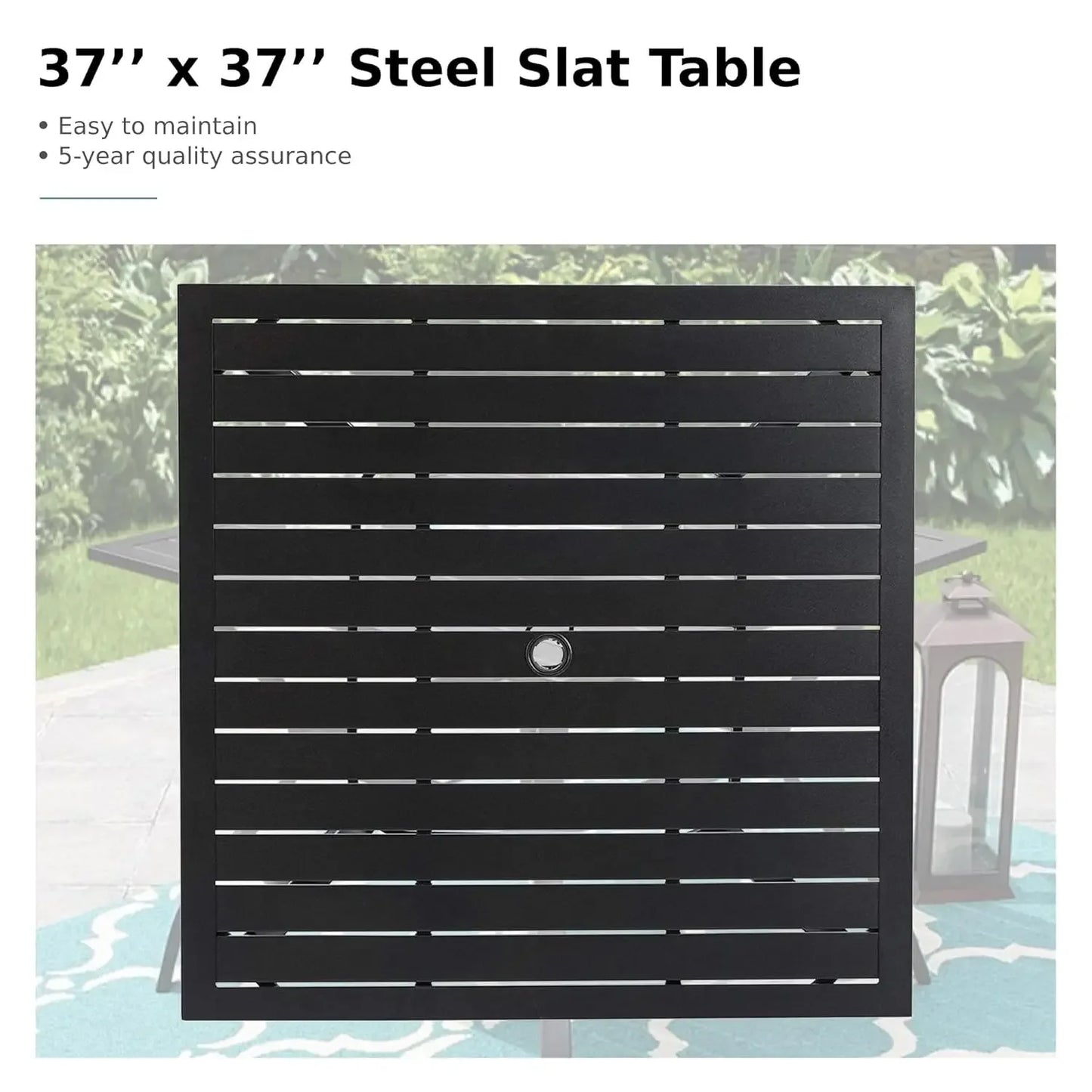 Outdoor Dining Set for 4, Patio Table and Chairs Set with Umbrella Hole, Metal Patio Furniture Set