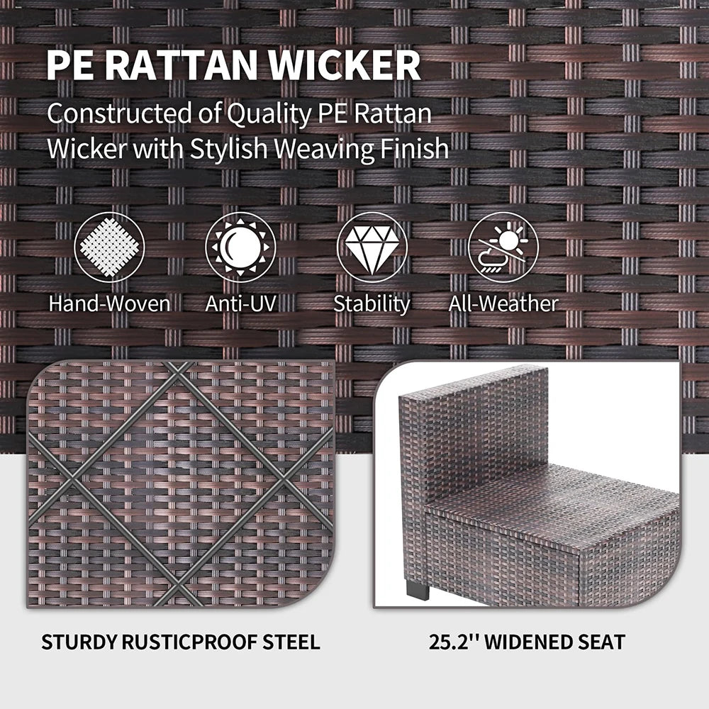 7-Piece Sectional Patio Set, Wicker Outdoor Sofa With Cushions & Glass Coffee Table