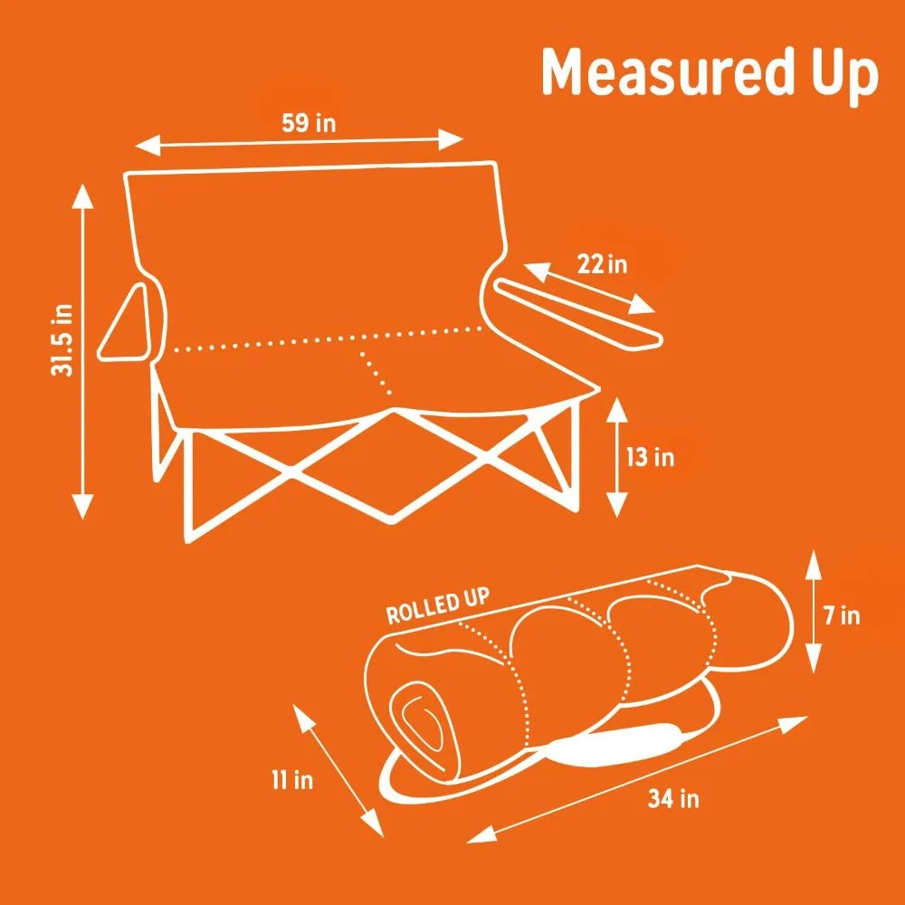Low Loveseat 2 Person Camping Chair, Foldable Seat