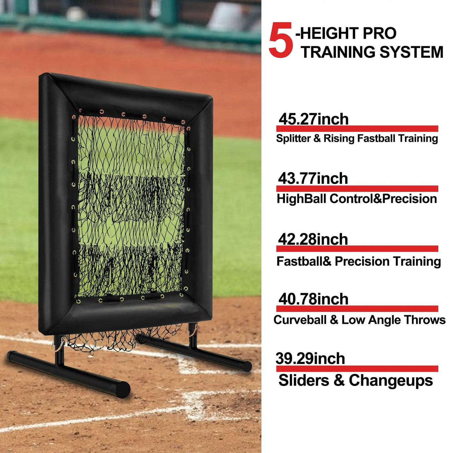 Adjustable Pitching Net,9 Holes Rebound Practice Net with Strike Zone, 5-Level Trainer w/Carry Bag & Ball for Softball, Baseball