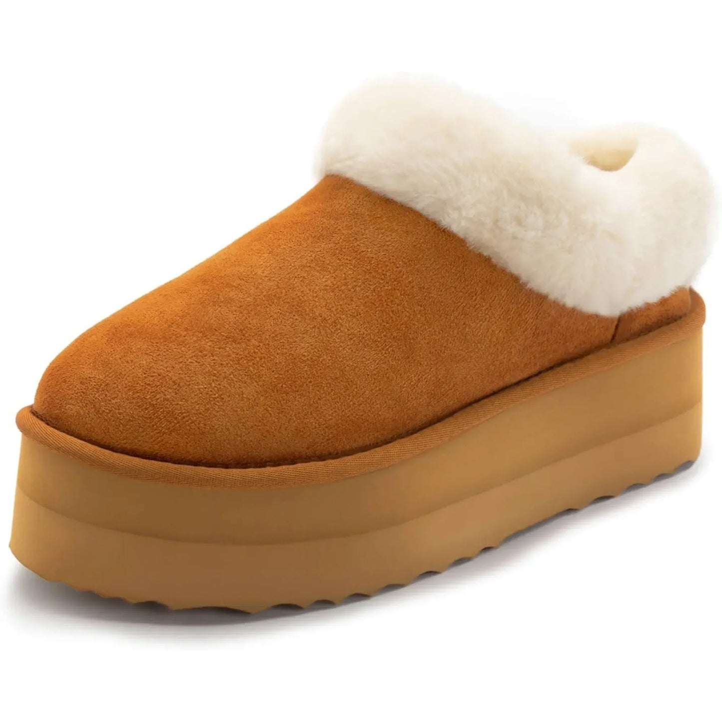 Women's Platform Slippers Fluffy House Slippers For Indoor And Outdoor Short Ankle Boot Fur Lined