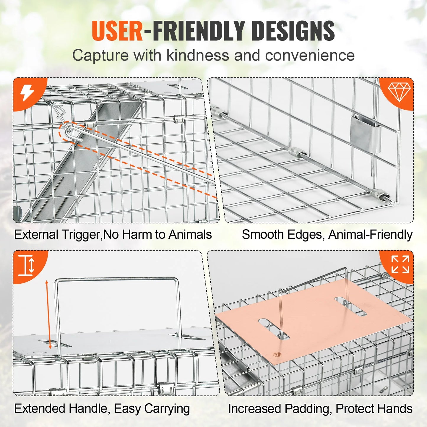 Live Animal Cage Trap, Humane Cat Rodent Control Folding with Handle for Rabbits, Stray Cats, Squirrels, Raccoons, Groundhog