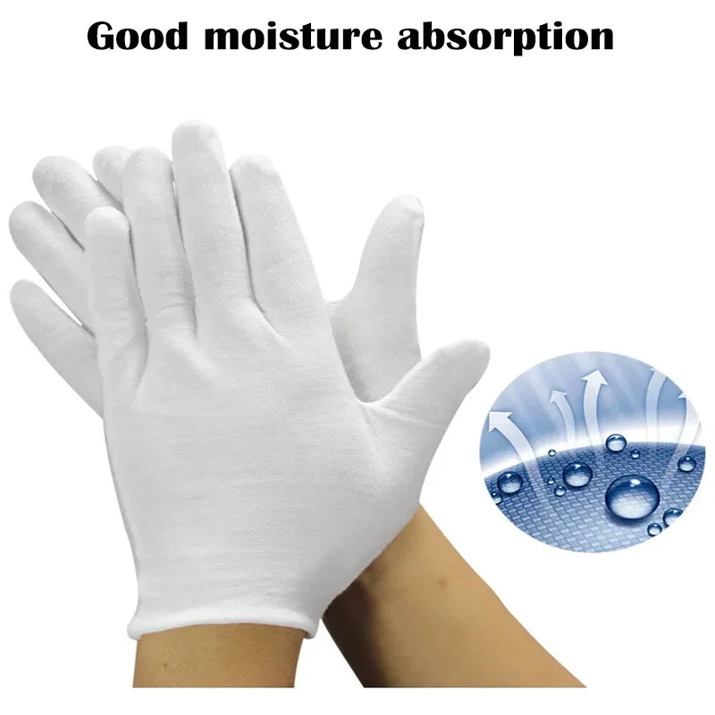 Men's and Women's Etiquette White Cotton Gloves. Waiter, Driver, Jewelry Worker Finger Gloves
