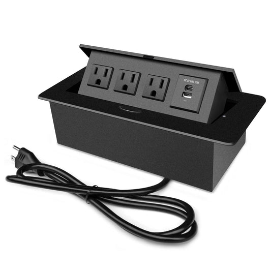 Conference Table Power Outlet  Type-C Fast Charging Pop Up Table Hub Connection Box with 3AC Outlets and USB Port