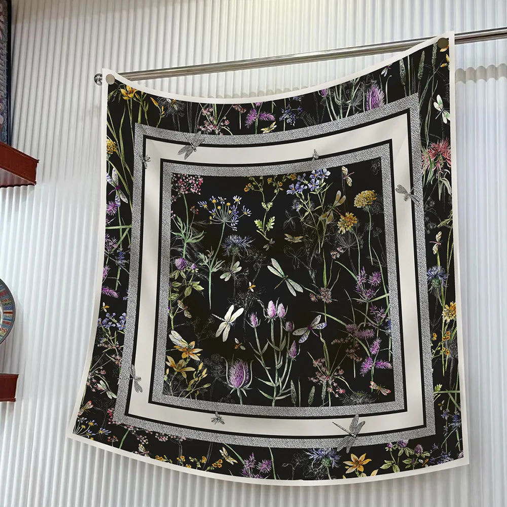 Square Scarf Women Fashion Floral Twill Silk Head Scarf For Lady