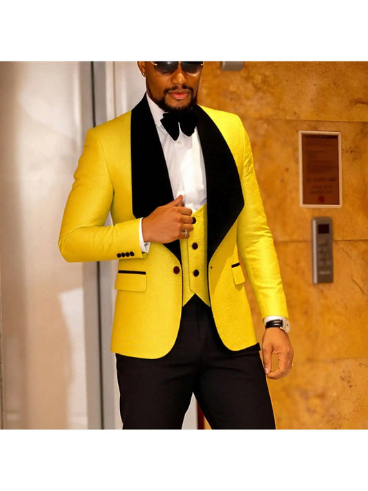 Mens 3 Piece  Tuxedo, Slim Suit Set, Paisley Blazer, Vest and Pants