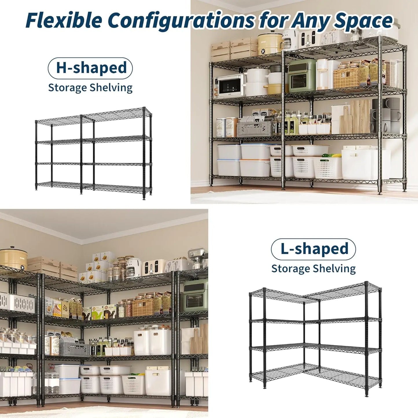 Heavy Duty Storage Shelves 4/5 Tiers Metal Shelving Unit Adjustable Organization