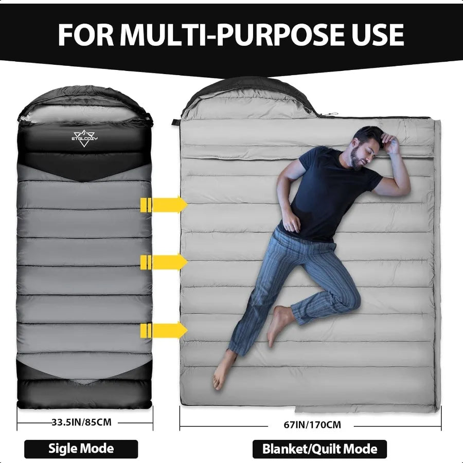 Adult Sleeping Bag All Season Warm Cold Weather Lightweight Backpacking, Large Size