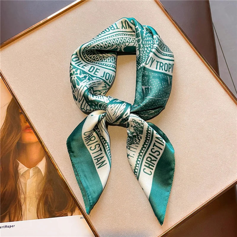 Women's Soft Satin Hair Scarves, Fashion Square Printed, 27" x 27" Designer Scarf Headband. 20 Colors