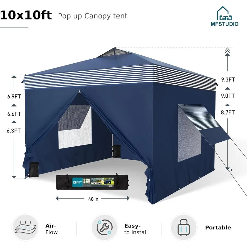 10x10 Pop Up Canopy Tent with Removable Sidewalls, Instant Portable Shelter