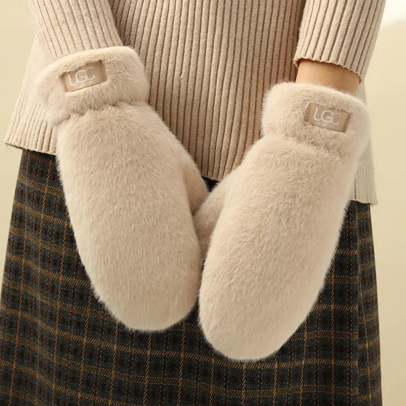 Imitation Rabbit Fur Mittens, Winter Gloves. Windproof Plush Thick, Warm Cashmere Soft Mittens