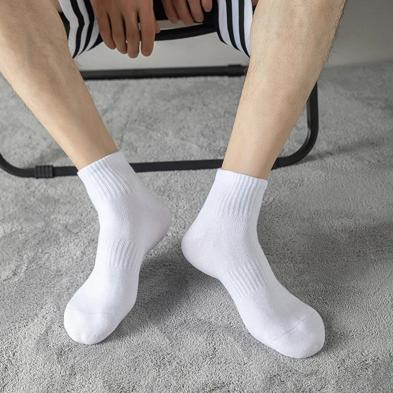 5 Pairs/100% Cotton Men's Socks, Anti-Odor Breathable Sports Socks