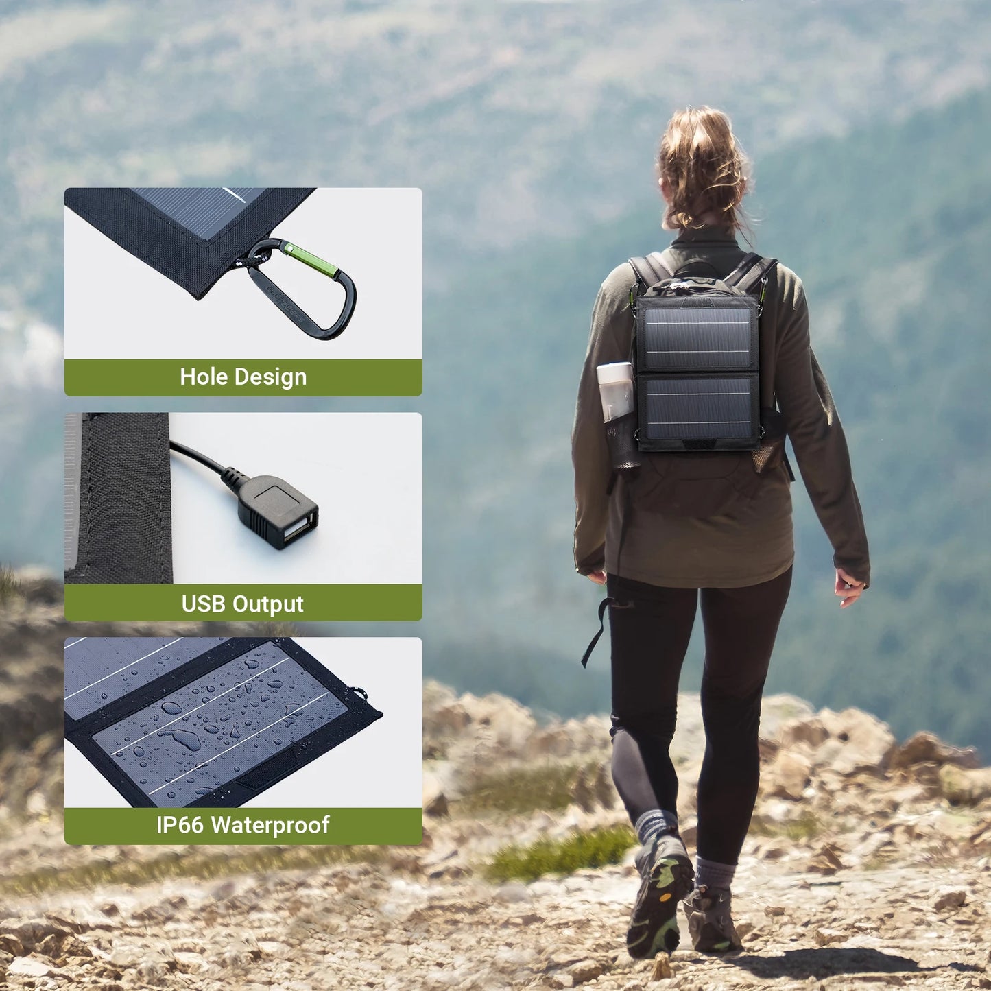 10W Portable Solar Charger ,Waterproof Foldable Solar Panel with USB Output for Hiking Camping Backpacking Phone iPad