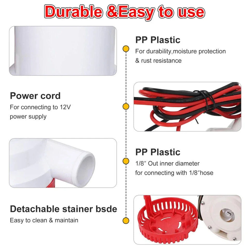 2000GPH  Bilge Pump, 12V Submersible  Pump