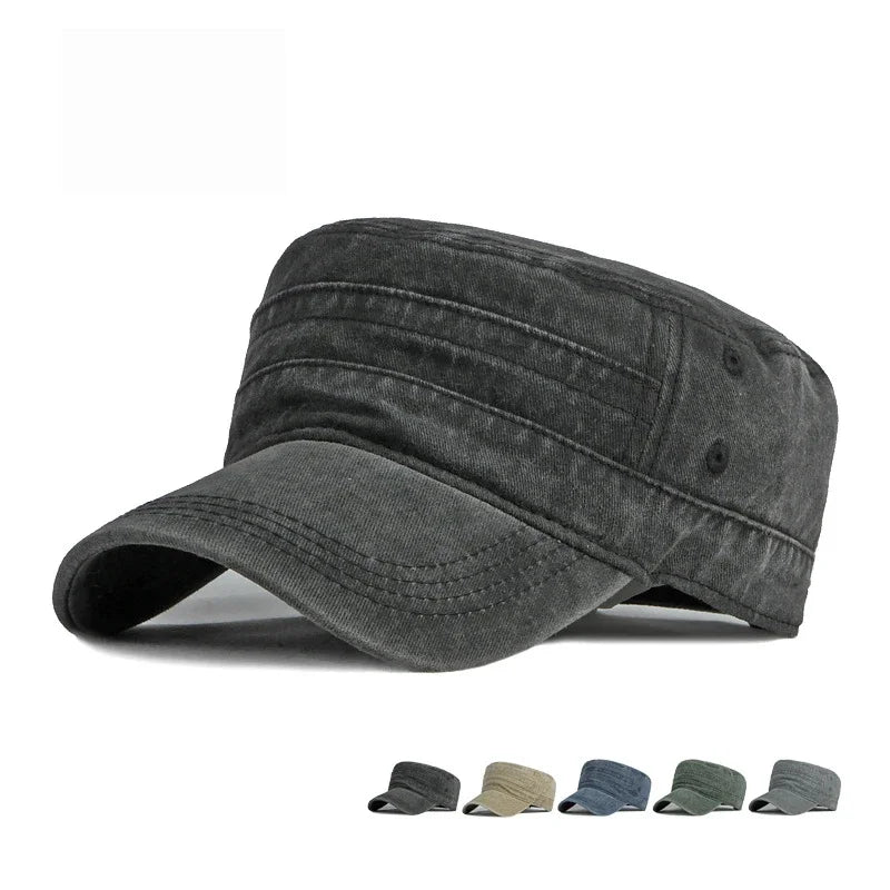 Spring Summer Short Brim Army Hat Men Women Outdoor Retro Washed Cotton Big Head Sunshade Flat Caps Military Cap Fishing Hats