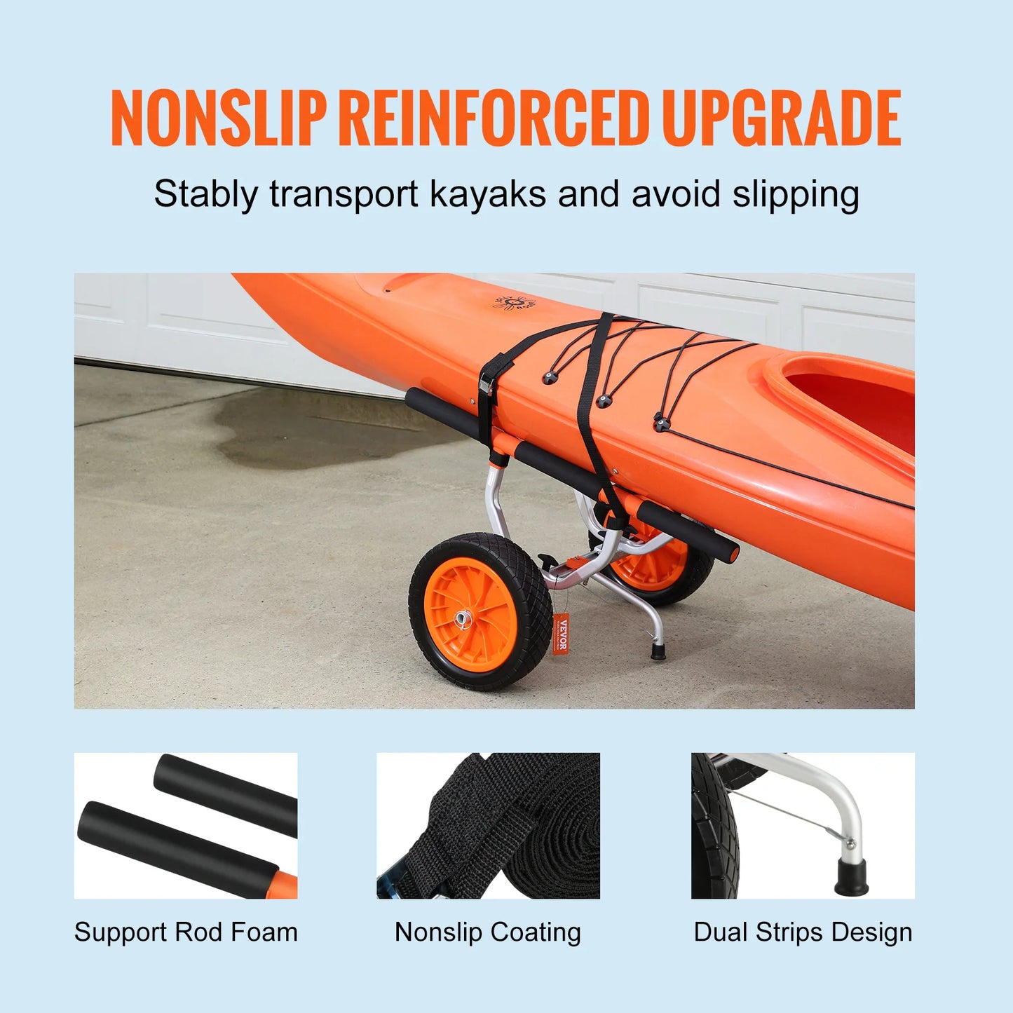 Kayak Cart 450lbs Detachable Canoe Trolley Cart with 12'' Tires. Adjustable Width for Paddleboards, Float Mats, Jon Boats, Kayak