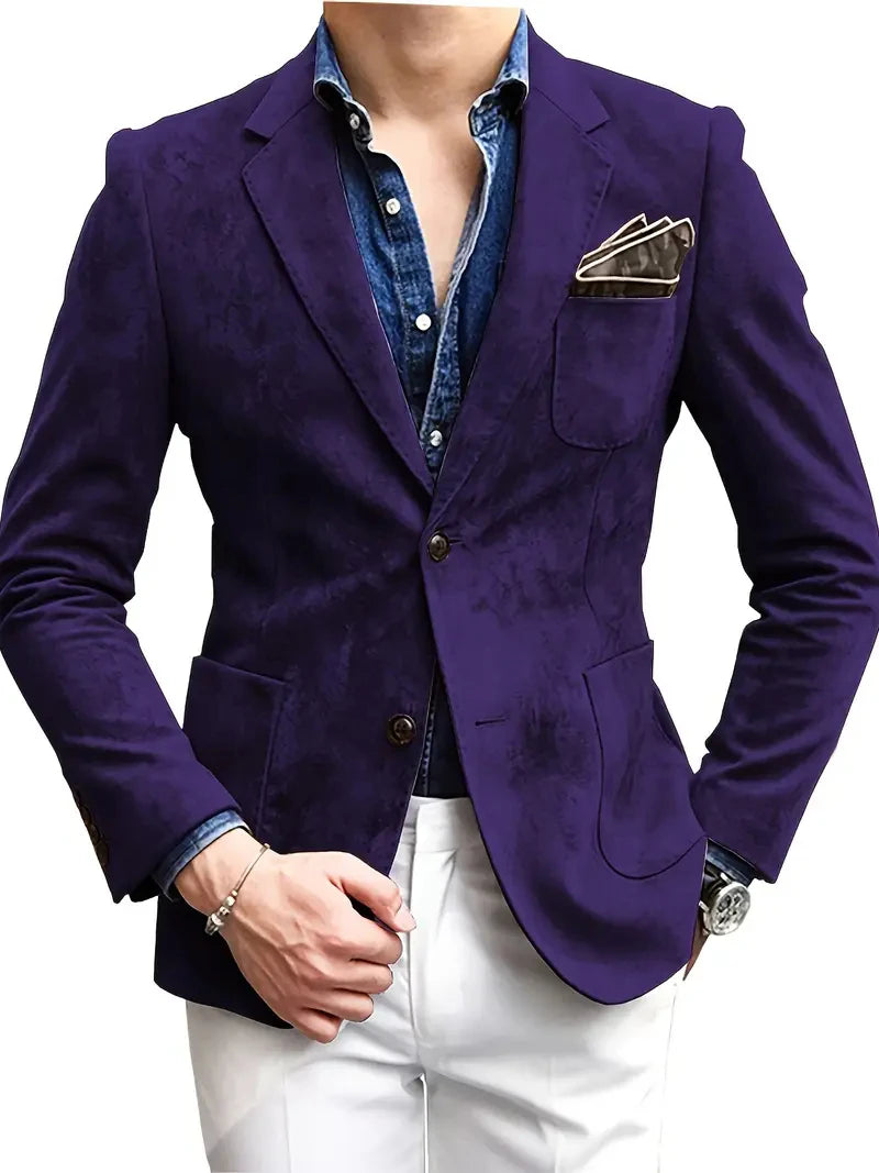 Men's Slim Fit Faux Suedette Blazer with Lapel Collar Long Sleeve