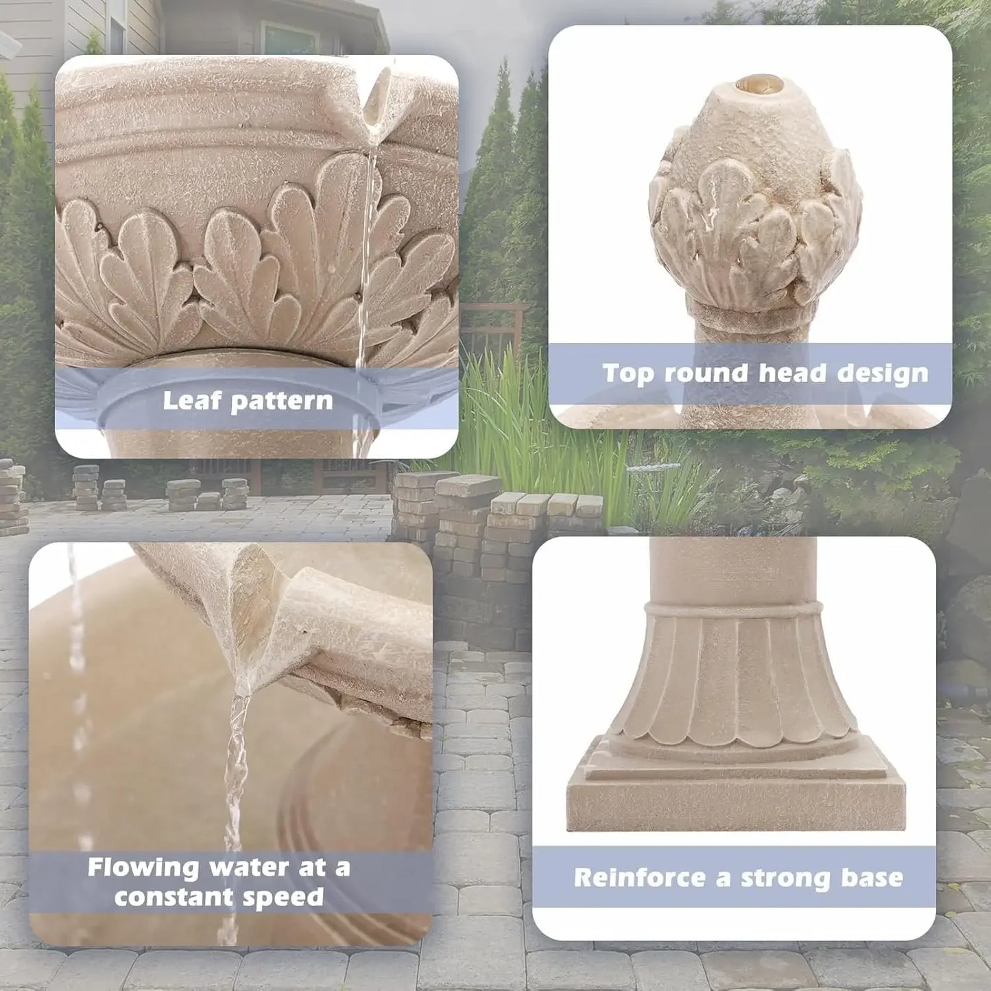 Outdoor Fountains and Waterfalls, 48.4" H Bubbler Floor Waterfall Fountain with Pineapple Top and Pump, 3 Tiered