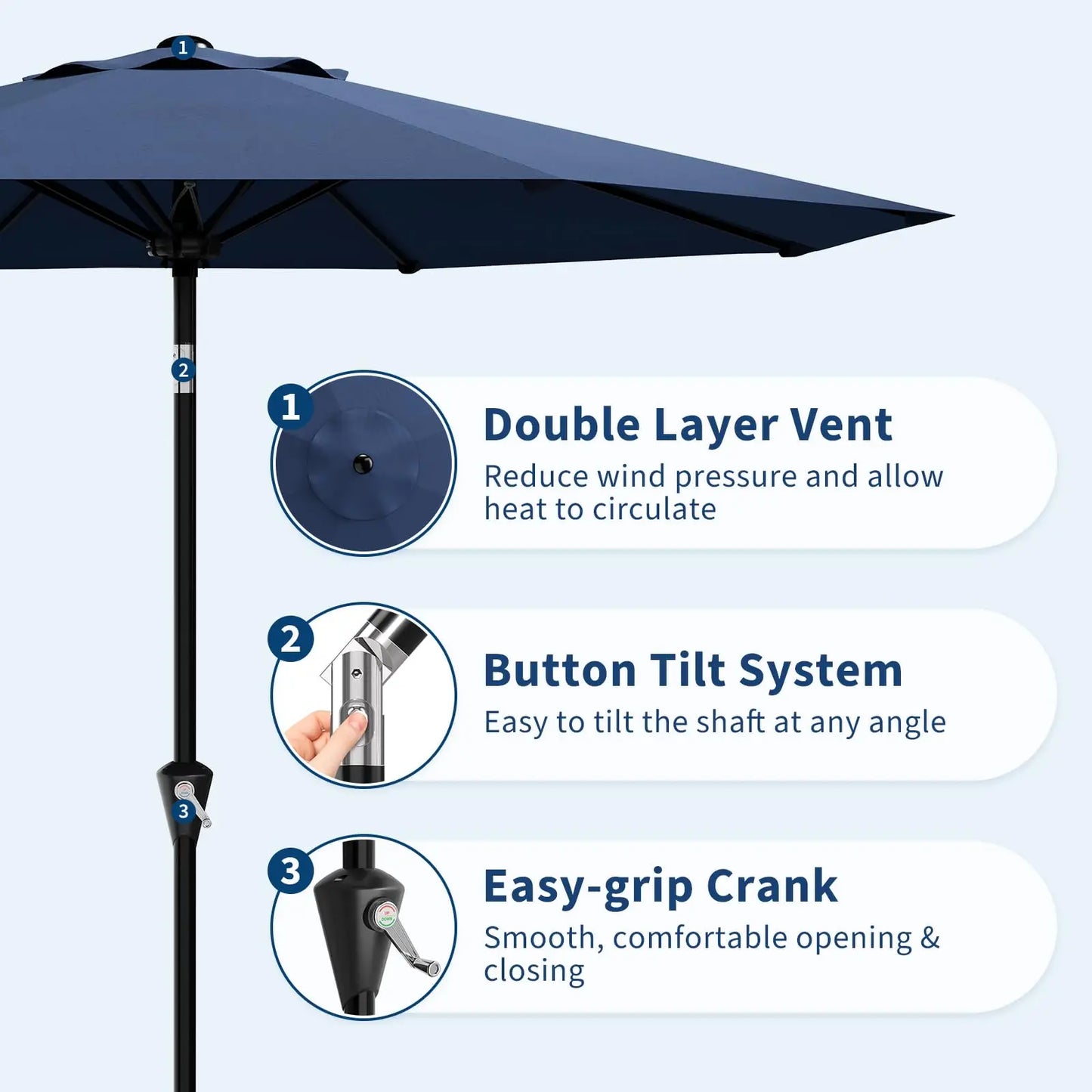 10FT Patio Umbrella, Outdoor Table Umbrella With Crank Lift & Tilt. Sunshade Waterproof For Garden, Yard, Pool, Deck