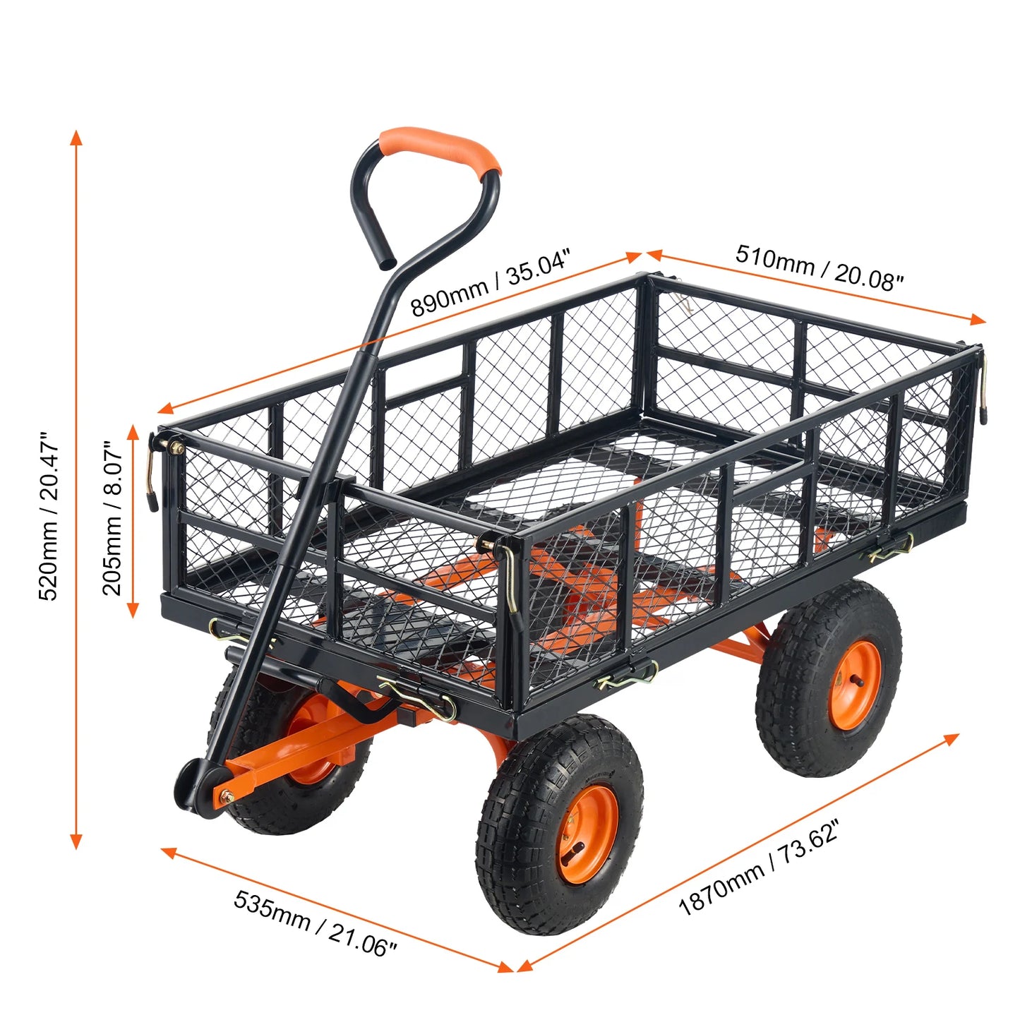 Garden Cart, Sturdy Metal Utility Wagon with Simple Assembly. Versatile Dump Cart Wheelbarrow with 400/880lbs Capacity