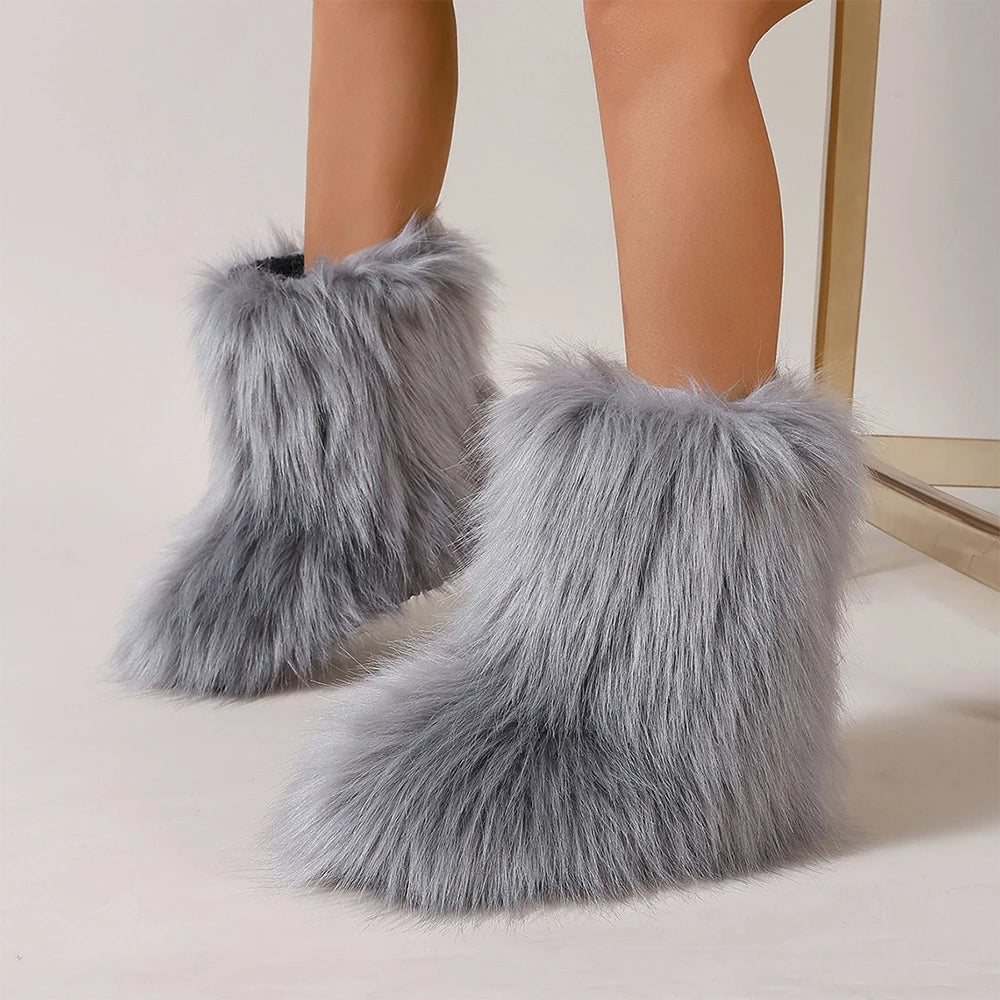 Women's Furry Tall Winter Boots, Warm Snow Boots With Anti-Slip Sole