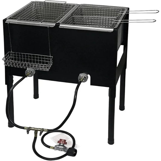 148,000 BTU High-Pressure Triple Basket Deep Fryer Dual Burner Propane Fish Cooker, Fry Basket