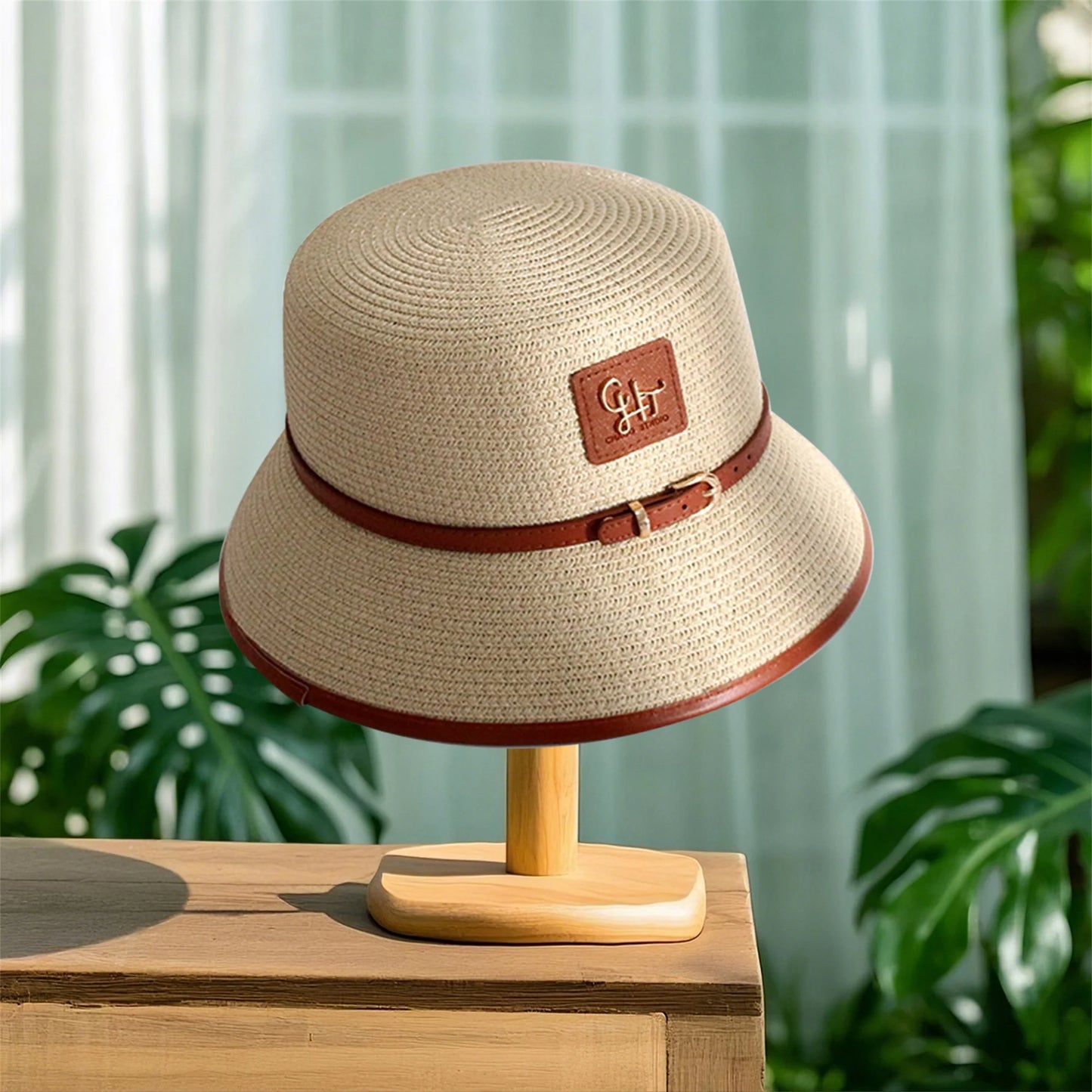 Women s Wide Brim Straw Sun Hat with Leather Belt