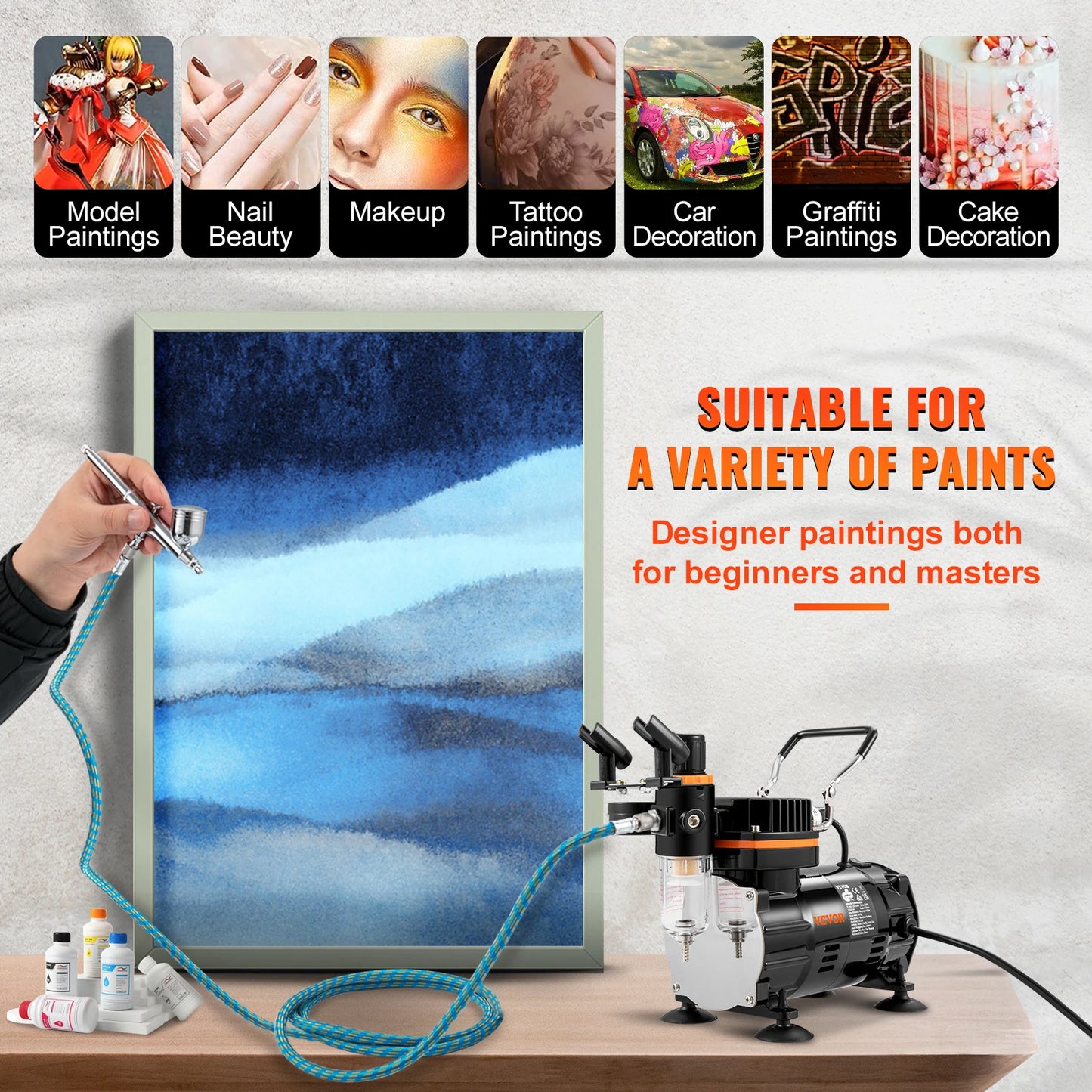 Professional Dual-Action Airbrush Kit, 120W Electric Spray Gun Air Brush. Painting Art Nail Tattoo Makeup Model Sprayer