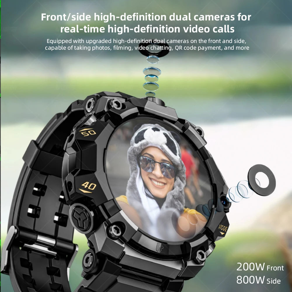 Rugged Sport Android Smart Watch, Phone, Dual Camera Video Calls,  Wifi Fitness 4G Watch, Round Screen