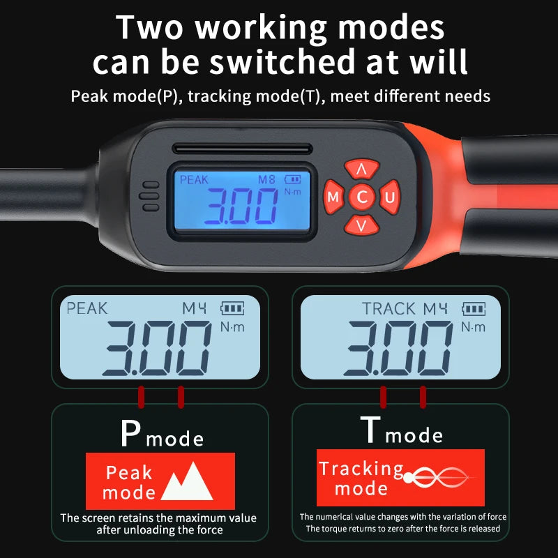 Digital Torque Wrench 1-340N.m 2% Accuracy Preset & LED/Buzzer Alerts for Bike Motorcycles Automotive Mechanical Tool