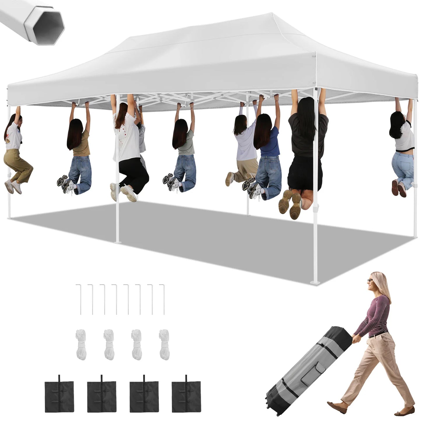 10x20 Heavy Duty Pop Up Canopy Tent, Roller Bag, Waterproof
