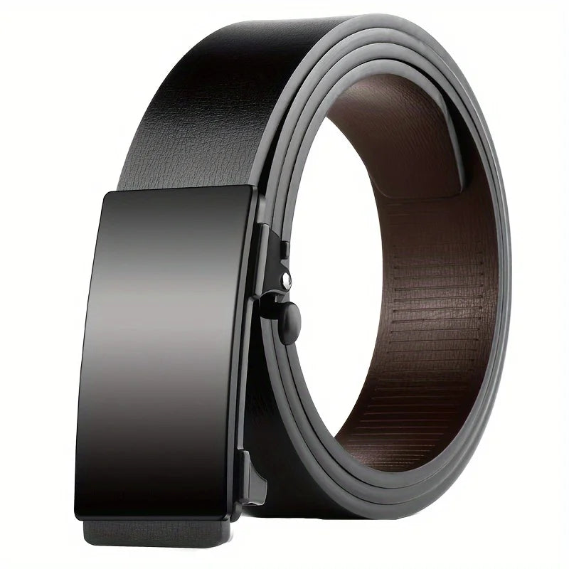 Men's Leather Belt, Black. Metal Rachet Buckle
