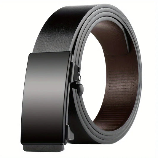 Men's Leather Belt, Black. Metal Rachet Buckle