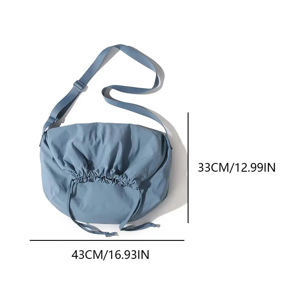 Women Drawstring Shoulder Bag Solid Color Sling Bag Adjustable Strap Lightweight