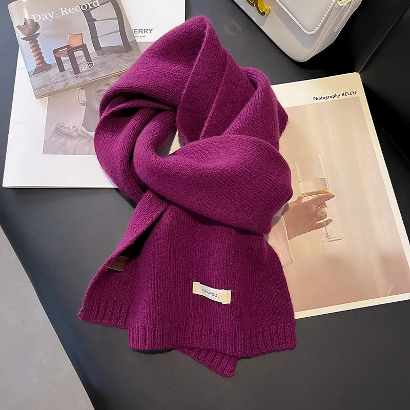 Knitted Scarf, Women's, Men's 100% Wool Winter Scarfs. Bright Solid Color Design, Thick Soft Cashmere Shaw