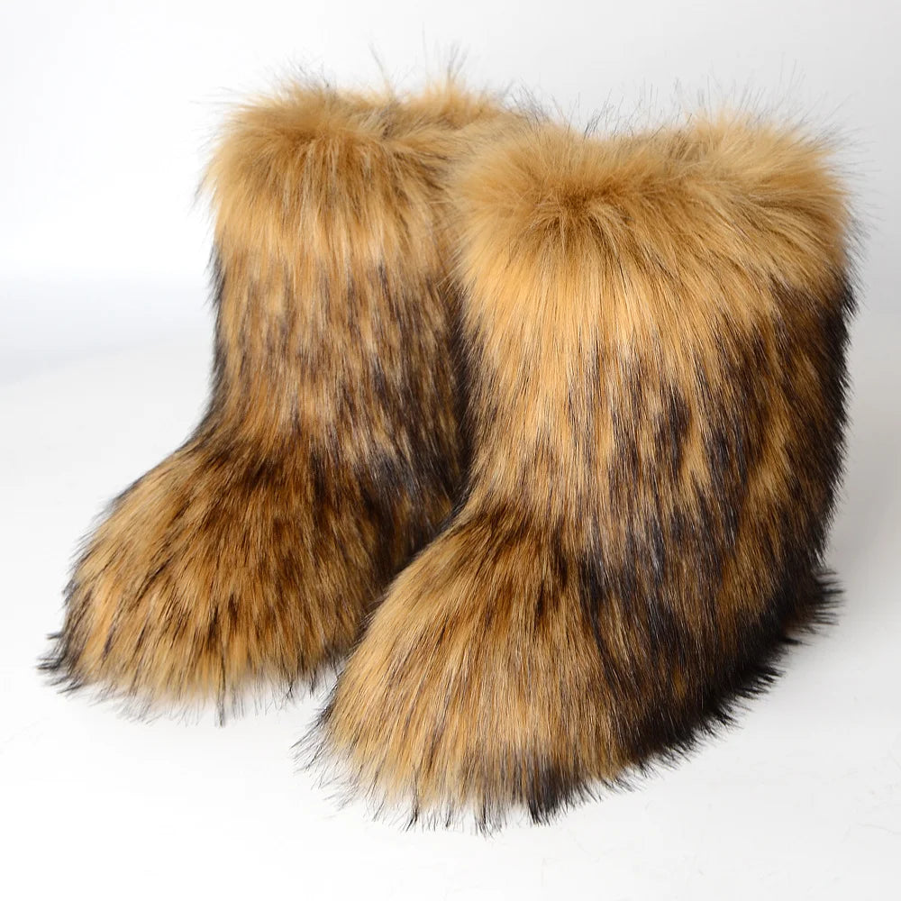 Women's Furry Tall Winter Boots, Warm Snow Boots With Anti-Slip Sole