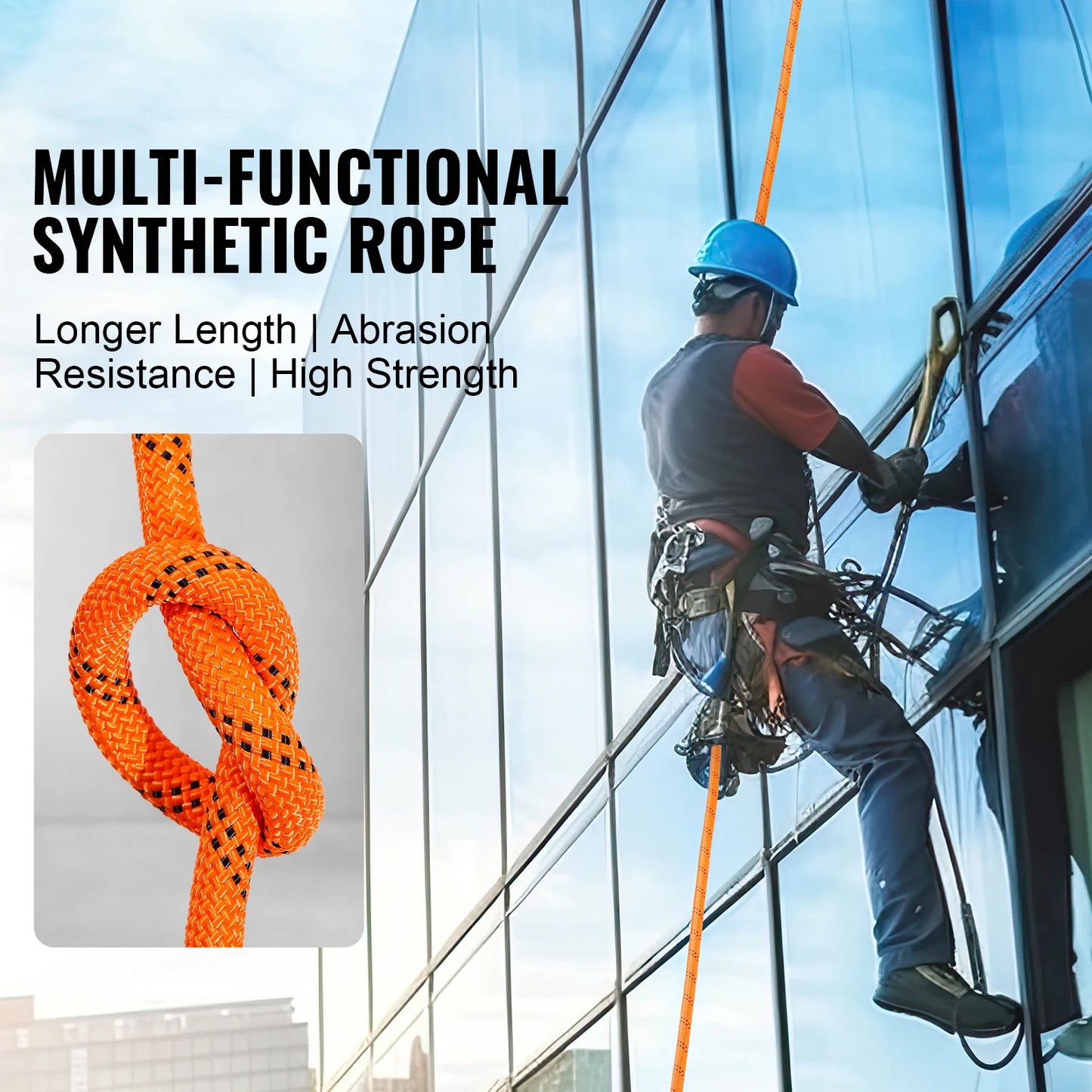 220ft Dual-Weave Polyester Rope 48-Strand Outdoor Accessories Emergency Cord for Camping, Rappelling, Rescue, Anchor Rope