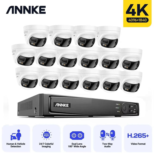 16CH NVR 8MP Dual Lens POE IP Camera Full Color Night Vision 180 Degree Security Camera Outdoor Video Surveillance System