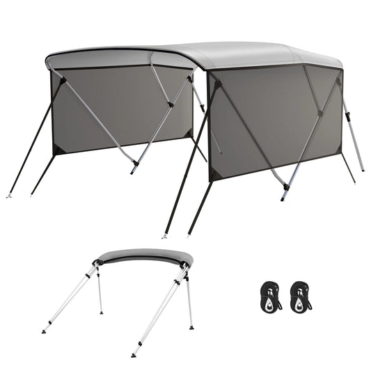 Adjustable Rear Support Poles 3 Bow Bimini Tops with Mesh Sidewalls for Boats Waterproof Marine Grade Canvas Easy Installation