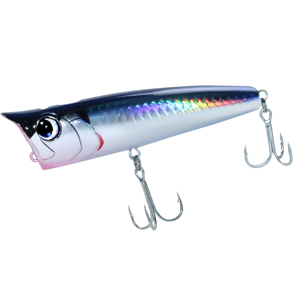 Popper Fishing Lure with Hook, Floating Fishing Lure 3D Eyes Artificial Wobbler Swimbait for Freshwater Saltwater Surface Fishing