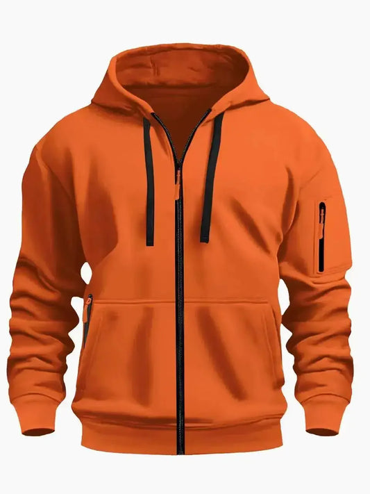Men's, Women's zip-up hoodie with kangaroo pocket, solid color coat, autumn and winter style, sports casual, fleece-lined for warmth