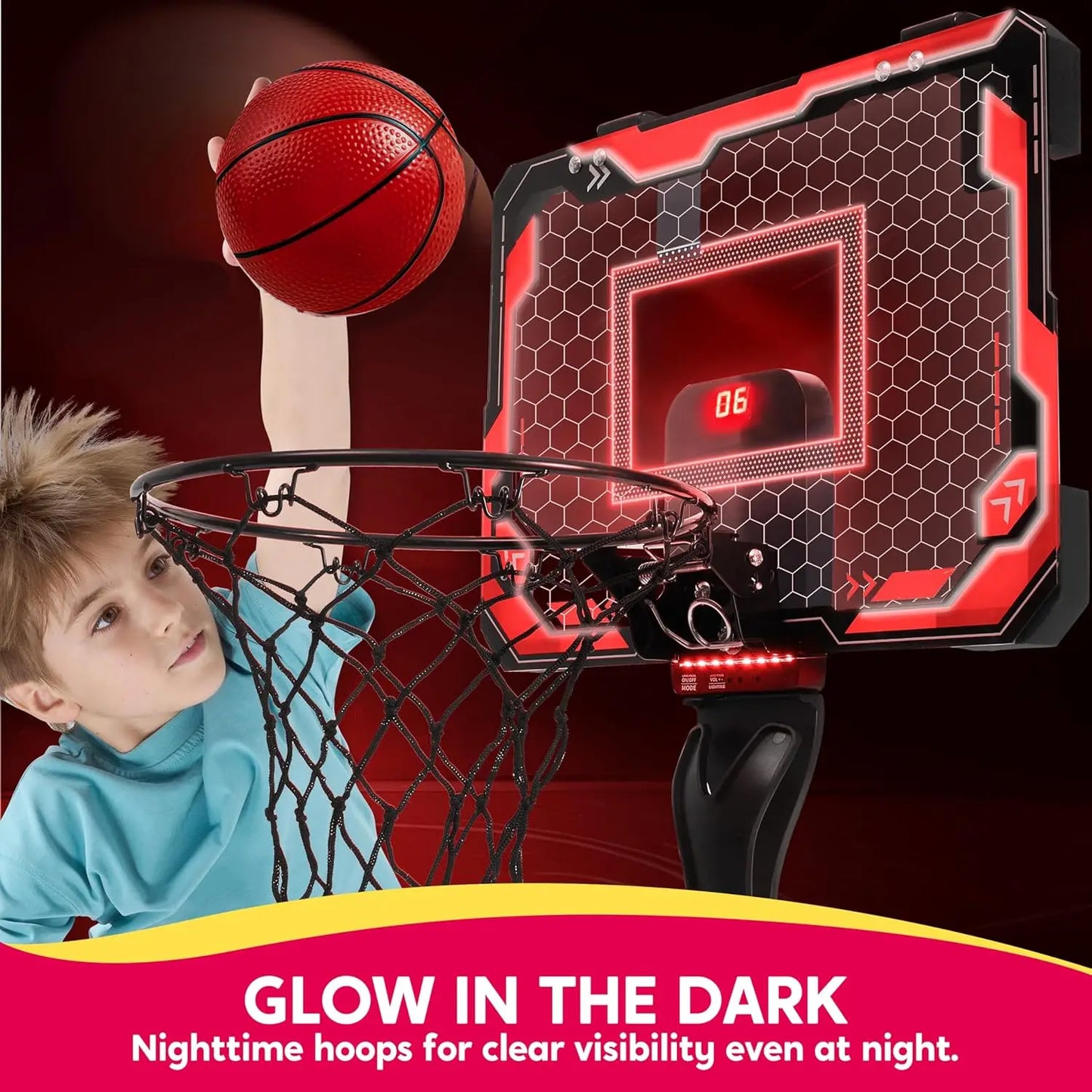 Mini Basketball Hoop Light Up Over The Door Basket Ball Hoop for Kids Toys Birthday Gifts with Scoreboard & 4 Balls