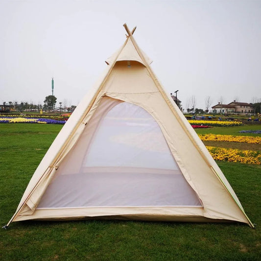 Free Space Outdoor 100% Cotton Canvas Waterproof Pyramid-Shaped Camping Tent, Beige color