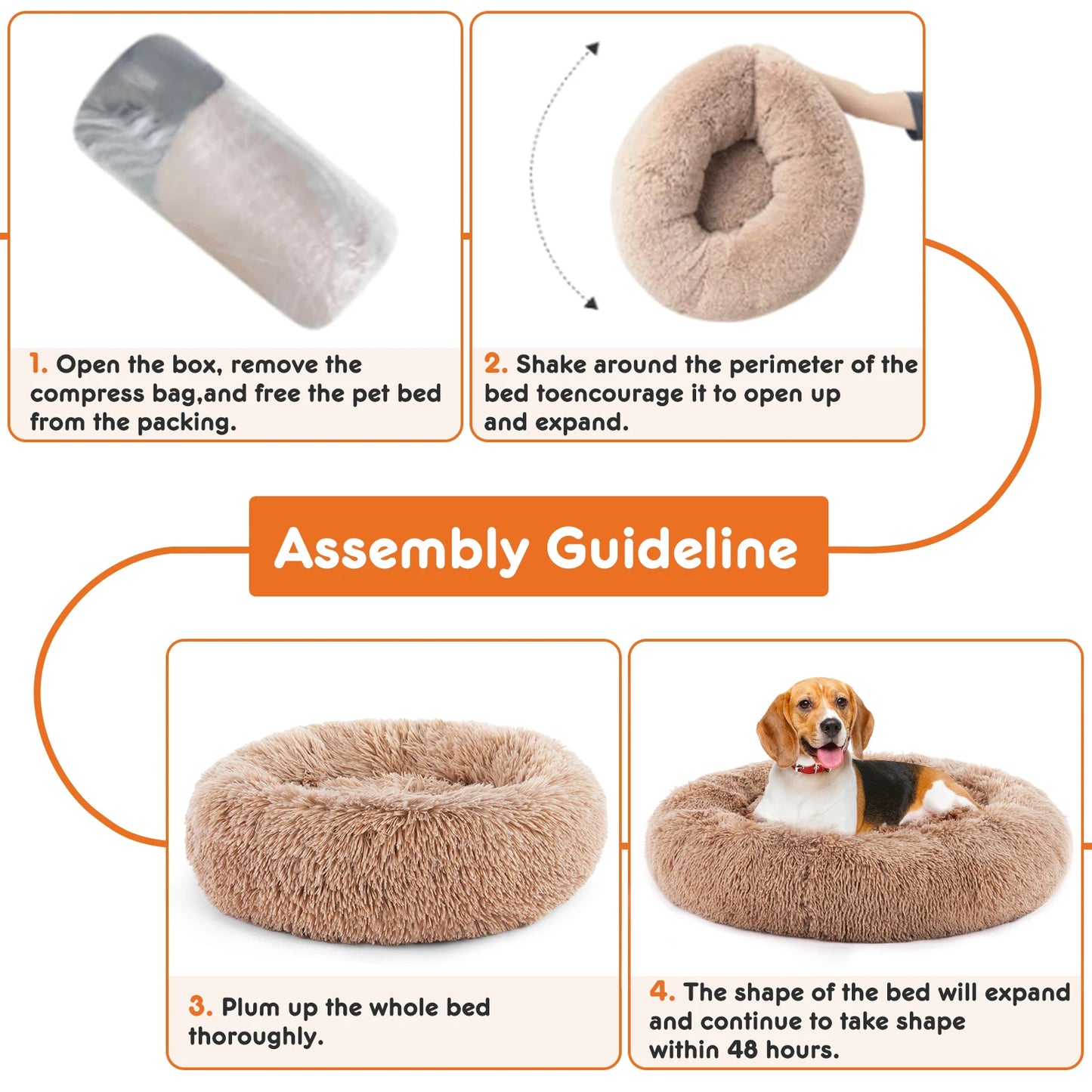 Calming Dog Bed for Medium to Large Dogs, Washable Large Pet Bed Anti-Slip Round Fluffy Plush Faux Fur Dog Bed